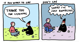 Een hele herkenbare striptekening voor mensen die te vaak sorry zeggen