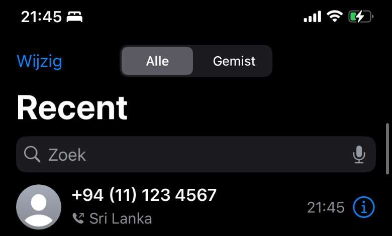Oproep Gemist Nummer Uit Sri Lanka