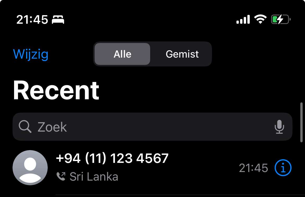 Oproep Gemist Nummer Uit Sri Lanka